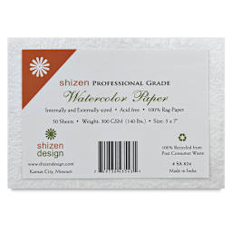 Shizen Professional Watercolor Paper - 50 piece package of 5" x 7" Cold Press/Rough sheets shown