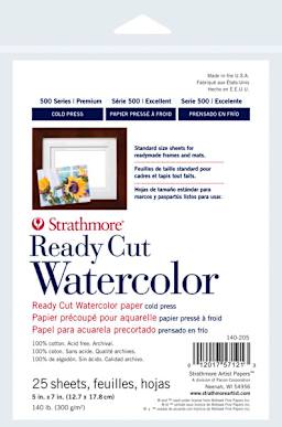 Front of package of Ready Cut Watercolor Sheets - Cold press 5"x 7"