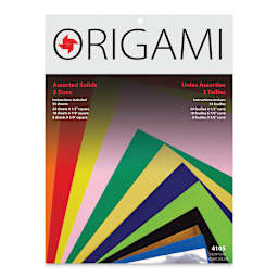 Yasutomo Origami Colored Paper Assortment - Assorted Sizes, Large, Pkg of 55 Sheets (front of package)