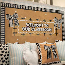 Fadeless Schoolgirl Style Bulletin Paper - Banner Backdrop, 47-1/4" x 25' Roll, hung in classroom