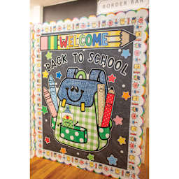 Fadeless Schoolgirl Style Bulletin Paper - Chalk and Dots, 47-1/4" x 25' Roll, example bulletin