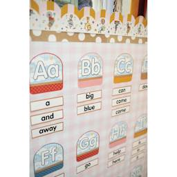 Fadeless Schoolgirl Style Bulletin Paper - Pink Cottage Gingham, 47-1/4" x 25' Roll, bulletin in classoom