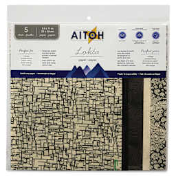 Aitoh Decorative Lokta Paper Pack - Black and White, 8-1/2" x 11", Pkg of 5, front of packaging