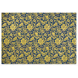 Black Ink Screenprinted Mulberry Paper - Full sheet of Midnight with Gold Moonflower design