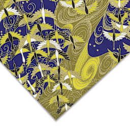 Aitoh Japanese Decorative Paper - Cranes, Gold/Blue, 31-1/2" x 21-1/2"
