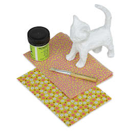DecoPatch Paper Mache Cat Kit, contents laid out