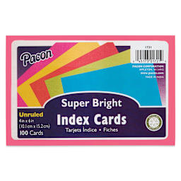 Pacon Index Cards - Pkg of 100, Super Bright, 4" x 6", Blank, front of packaging