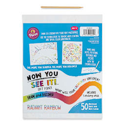 Now You See It Scratch and Reveal Art Paper - Radiant Rainbow, Pkg of 50 Sheets, front of the packaging and etching stick
