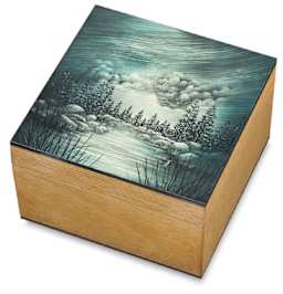 Ampersand Claybord Hinged Boxes - Angled view of closed Box with painting on lid
