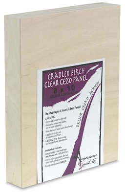 Clear Gessoed Wood Panels - Angled view of panel with label