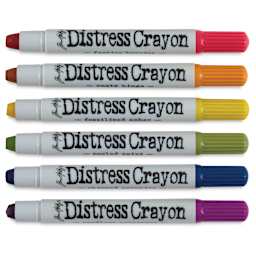 Ranger Tim Holtz Distress Crayons - Set of 6 Muted Crayons shown uncapped and horizontally