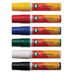 Molotow One4All Acrylic Markers - Set of 6, Basic 1 Colors, 15 mm, caps on