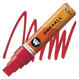 Molotow One4All Acrylic Marker - 15 mm Tip, Traffic Red, Square Tip marker and swatch
