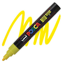 Uni Posca Paint Marker - Yellow, Bullet Tip, 2.5 mm marker and swatch
