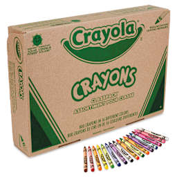 Crayola Crayons - Classpack, Pkg of 800, 16 Colors, front of the box with crayons laid out