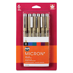 Sakura Pigma Micron Pens - Set of 6, Assorted Colors, 05, packaging