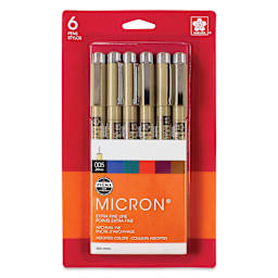 Sakura Pigma Micron Pens - Set of 6, Assorted Colors, 005, packaging