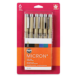 Sakura Pigma Micron Pens - Set of 6, Assorted Colors, 03, packaging