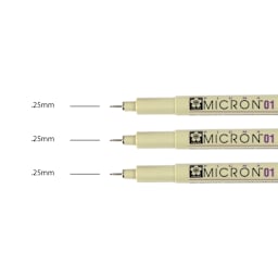 Sakura Pigma Micron Pens - Set of 3, Black, 01 (pen with color swatch)