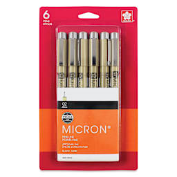 Sakura Pigma Micron Pens - Set of 6, Black, 02, packaging