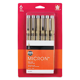 Sakura Pigma Micron Pens - Set of 6, Black, 03, packaging
