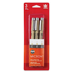Sakura Pigma Micron Pens - Set of 3, Cool Gray, Fine and Bold Sizes, packaging