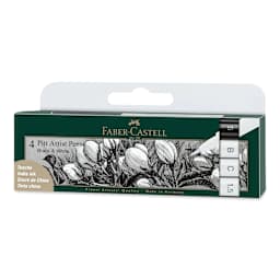 Faber-Castell Pitt Artist Pens - White and Black, Set of 4, Assorted Nibs