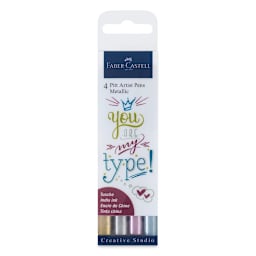 Faber-Castell Pitt Artist Pens - You Are my Type Lettering Set, Metallic, Set of 4 (front of package)