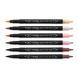 Lyra Aqua Brush Duo Markers - Skin Colors, Set of 6 (markers with caps off)