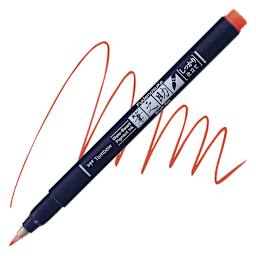 Tombow Fudenosuke Brush Pen - Red Neon, Hard Tip pen and swatch