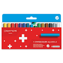 Caran d'Ache Swisscolor Water-Soluble Wax Pastels - Set of 15 (front of packag)