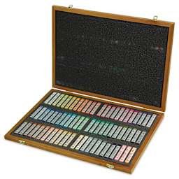 Mungyo Gallery Artists' Soft Pastels - Set of 72, Wooden Box (contents angled view)