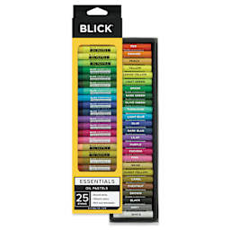 Blick Essentials Oil Pastel Sets - Set of 25, contents in and out of packaging