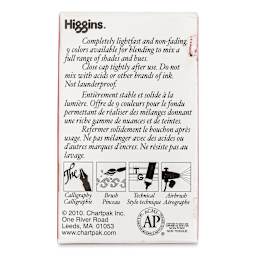 Higgins Drawing Ink - 1 oz, Red, back of the packaging