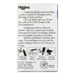 Higgins Drawing Ink - 1 oz, Blue, back of the packaging