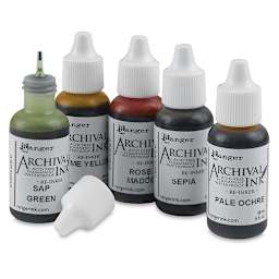 Ranger Archival Ink Re-Inkers - Five bottles of Ink, one uncapped