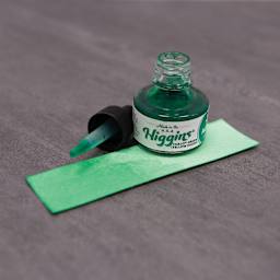 Higgins Acrylic Ink - Thalo Green (Yellow Shade), 1 oz bottle with dropper and swatch