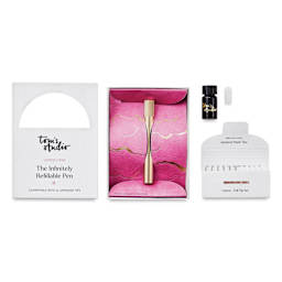 Tom's Studio Lumos Mini Refillable Pen - Solid Brass, packaging and contents