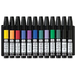 Chartpak Ad Markers- Components of 12 Marker Set shown in storage tray