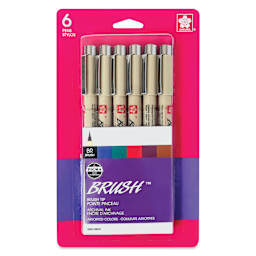 Sakura Pigma Brush Marker - Set of 6, Assorted, packaging