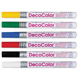 Decocolor Paint Markers - Set of 6, Primary Colors, Fine Tip, contents