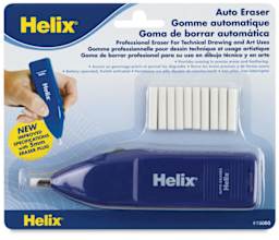 Helix Automatic Cordless Eraser - Front of blister package showing eraser tool and 10 refill erasers