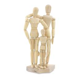 Family Manikin Set - Man, woman and child wooden manikens shown together on stand