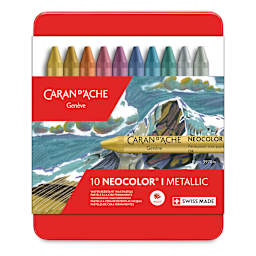 Caran d'Ache Neocolor I Wax Pastels - Metallics, Set of 10 (front of package)