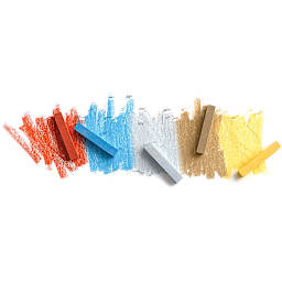 Holbein Artists' Soft Pastels, five pastels laid on top of their corresponding color swatch