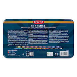 Derwent Inktense Pencils - Tin Box, Set of 72, back of tin