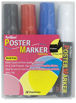 Artline Poster Markers - Front view of package of 4 Primary 12.0 mm tip Markers