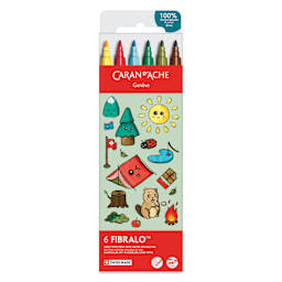 Caran d'Ache Fibralo Water-Soluble Markers - Set of 6, Kawaii Swiss Mountains