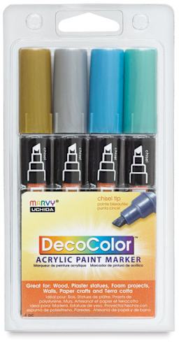 Decocolor Acrylic Paint Marker Set - Set of 4, Metallic Colors, Chisel