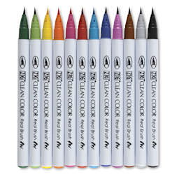 Kuretake Zig Clean Color Real Brush Pens - Assorted Colors, Set of 12 (set contents)